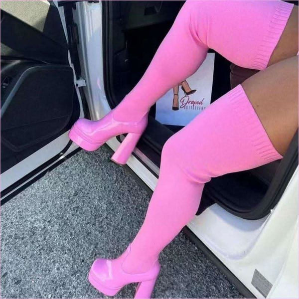 Round Toe Chunky Heel Over the Knee Knitted Boots for Modern Style