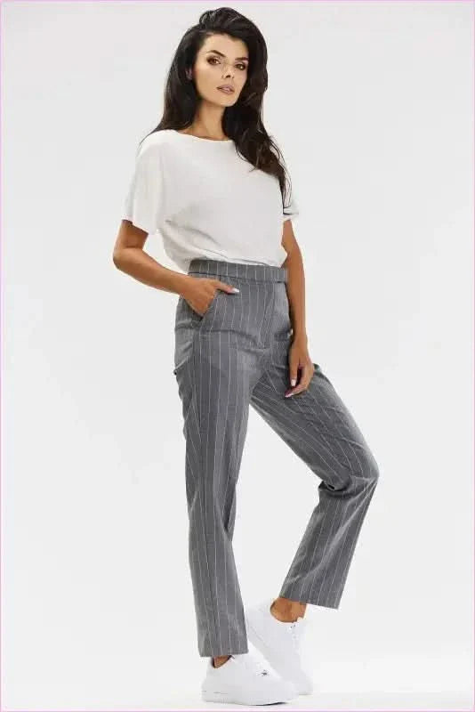 Awama Gray White Pinstripe Cigarette Pants Fashion