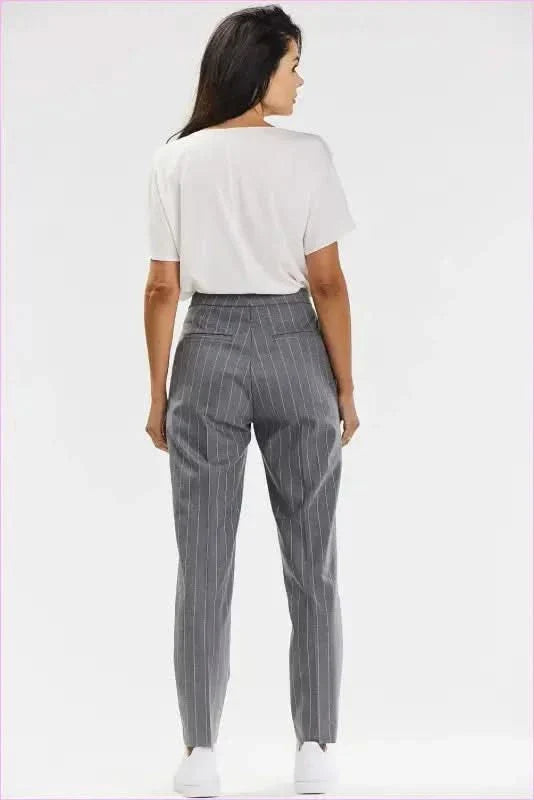 Awama Gray White Pinstripe Cigarette Pants Fashion