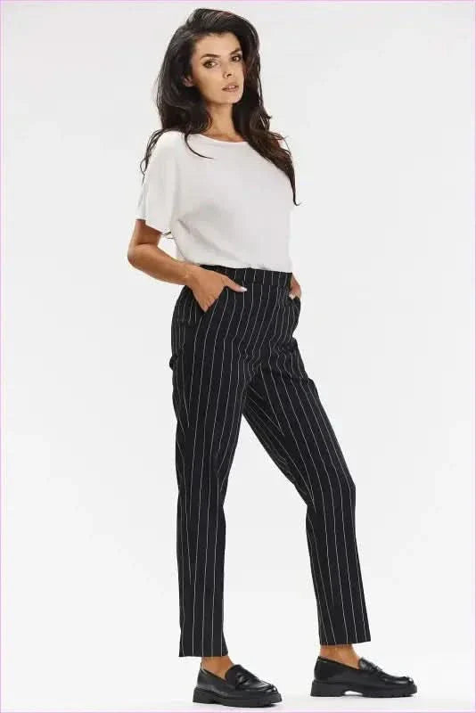 Awama Gray White Pinstripe Cigarette Pants Fashion
