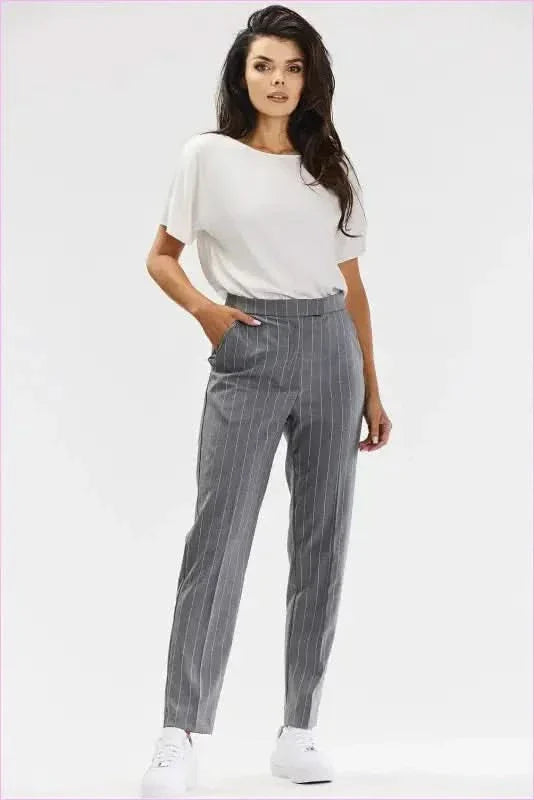 Awama Gray White Pinstripe Cigarette Pants Fashion