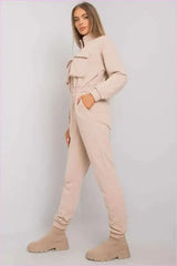 Beige Cotton Jumpsuit Everyday Fashion Style