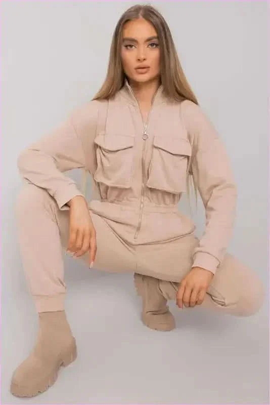 Beige Cotton Jumpsuit Everyday Fashion Style