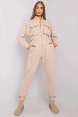 Beige Cotton Jumpsuit Everyday Fashion Style