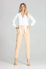 Beige High Rise Trousers Unique Style
