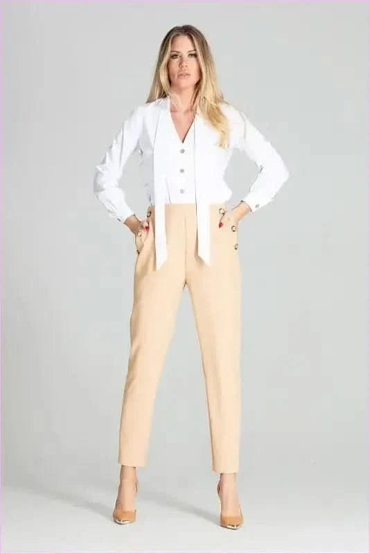 Beige High Rise Trousers Unique Style