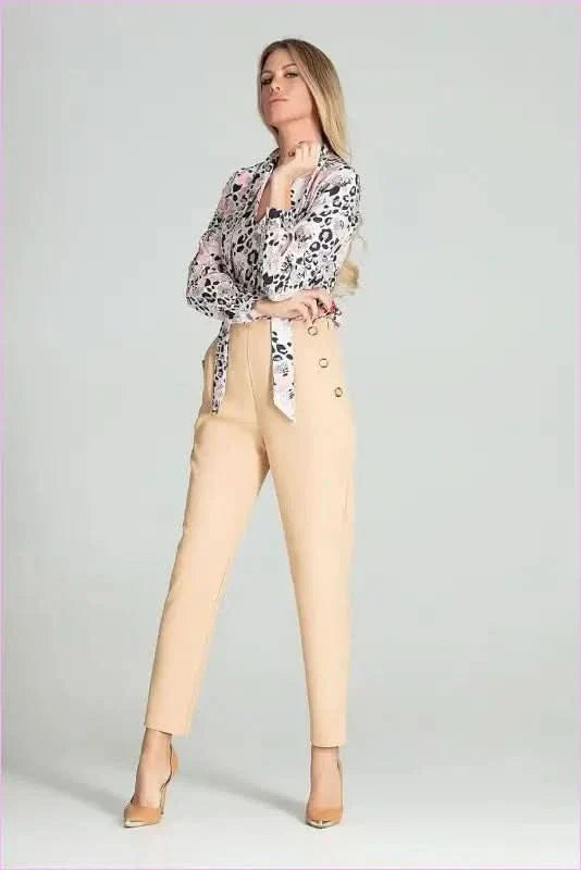 Beige High Rise Trousers Unique Style