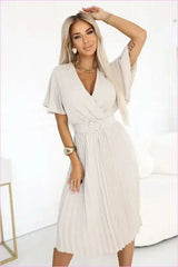 Beige Wrap Midi Dress Unique Style Fashion
