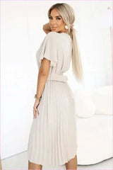 Beige Wrap Midi Dress Unique Style Fashion