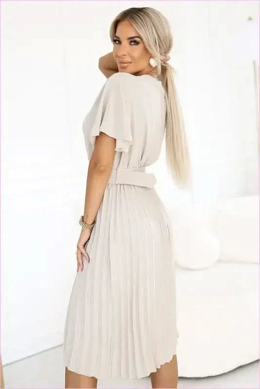 Beige Wrap Midi Dress Unique Style Fashion