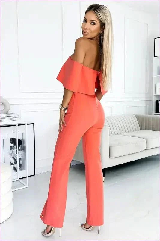 Bergamo Peach Ruffle Jumpsuit Unique Fashion Style
