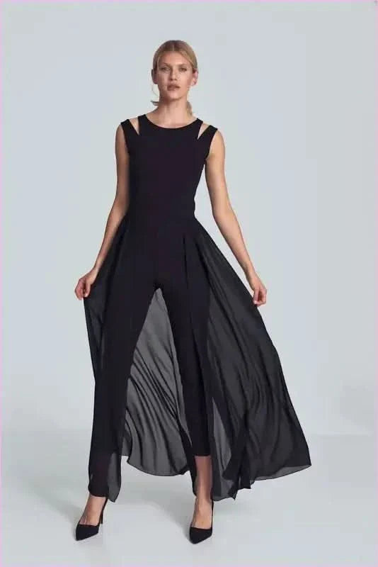 Black Chiffon Jumpsuit Unique Style Fashion