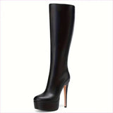 Black Knee Length Stiletto Platform Boots for Bold Style