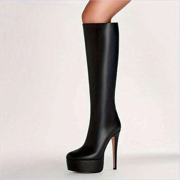 Black Knee Length Stiletto Platform Boots for Bold Style