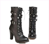 Black Leather Multi Buckle Lace Up Studded Ankle High Boots