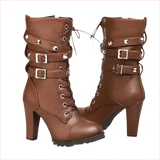Black Leather Multi Buckle Lace Up Studded Ankle High Boots