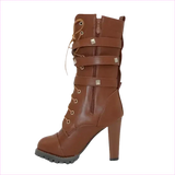 Black Leather Multi Buckle Lace Up Studded Ankle High Boots
