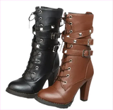 Black Leather Multi Buckle Lace Up Studded Ankle High Boots
