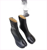 Black Leather Split Toe Tabi Boots with 8cm Block Heel