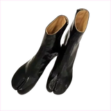 Black Leather Split Toe Tabi Boots with 8cm Block Heel