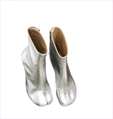 Black Leather Split Toe Tabi Boots with 8cm Block Heel