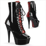 Black Patent Platform Heel Lace-up Boots in Red and Black