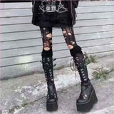 Black Punk Buckle Boots with Round Toe for Gothic Steampunk Style