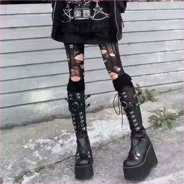 Black Punk Buckle Boots with Round Toe for Gothic Steampunk Style
