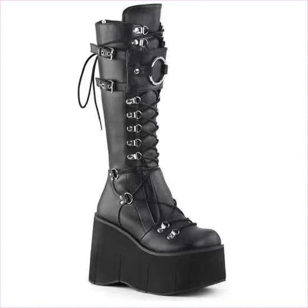 Black Punk Buckle Boots with Round Toe for Gothic Steampunk Style