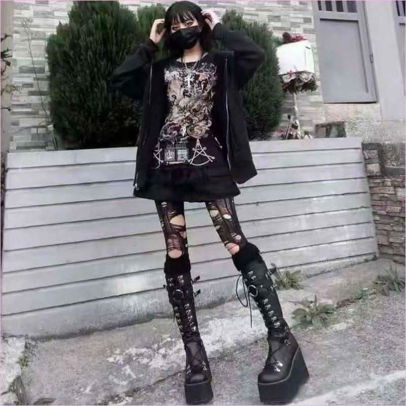 Black Punk Buckle Boots with Round Toe for Gothic Steampunk Style