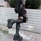 Black Punk Buckle Boots with Round Toe for Gothic Steampunk Style