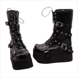 Black Punk Platform High Wedge Lace Up Steampunk Boots