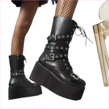 Black Punk Platform High Wedge Lace Up Steampunk Boots