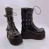 Black Punk Platform High Wedge Lace Up Steampunk Boots
