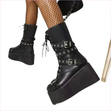 Black Punk Platform High Wedge Lace Up Steampunk Boots