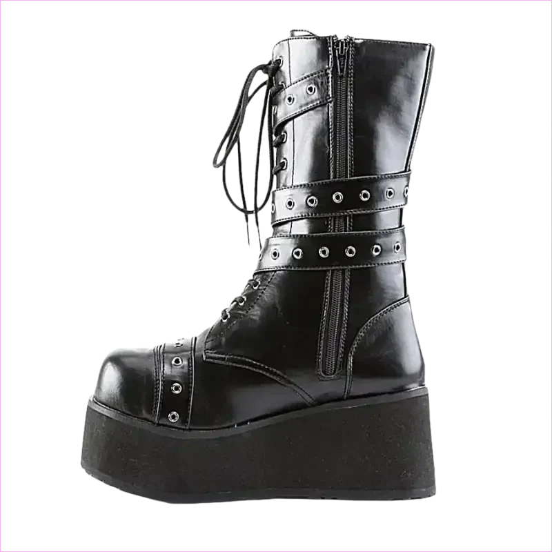 Black Punk Platform High Wedge Lace Up Steampunk Boots