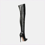 Black Sexy High Heel Thigh Length Pointed Toe Boots