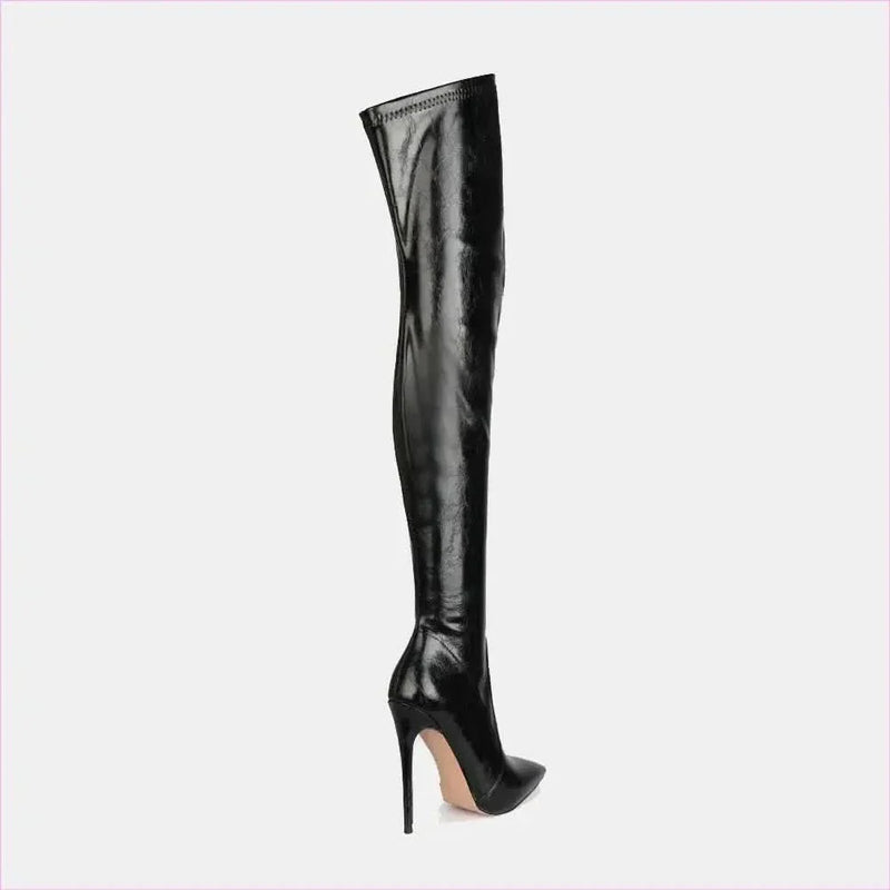 Black Sexy High Heel Thigh Length Pointed Toe Boots
