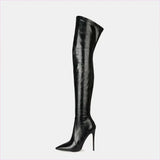 Black Sexy High Heel Thigh Length Pointed Toe Boots
