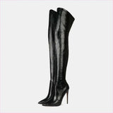 Black Sexy High Heel Thigh Length Pointed Toe Boots
