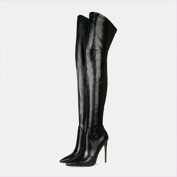 Black Sexy High Heel Thigh Length Pointed Toe Boots
