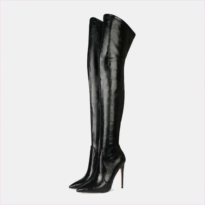 Black Sexy High Heel Thigh Length Pointed Toe Boots