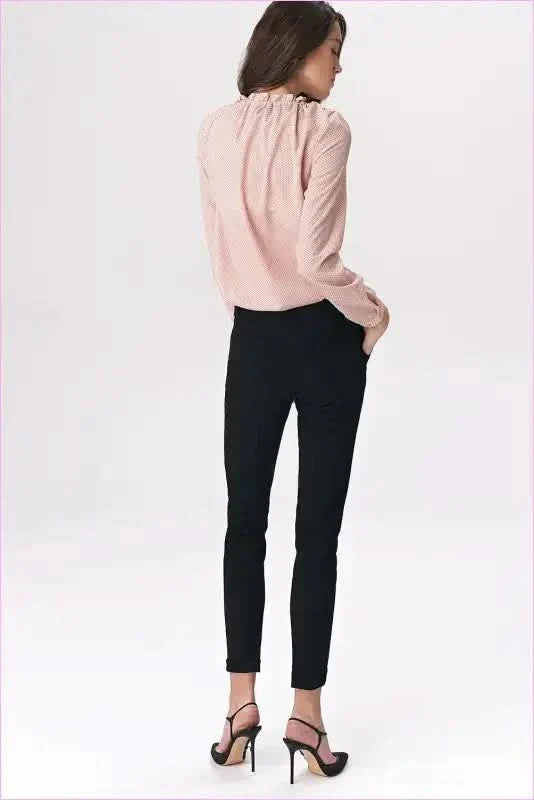Black Snap Fashion Trousers Unique Office Style