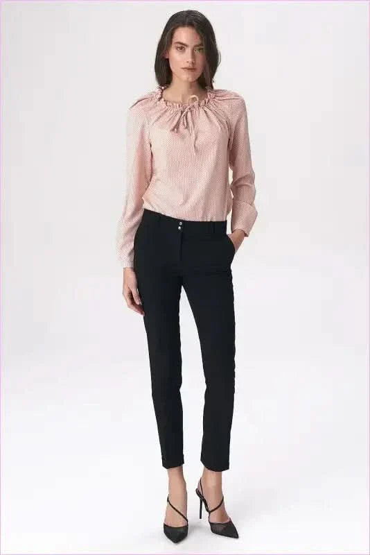 Black Snap Fashion Trousers Unique Office Style