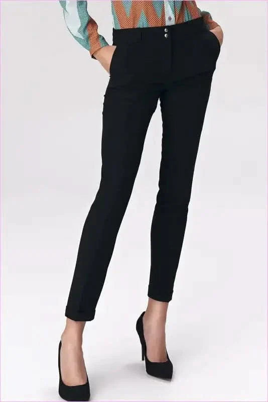 Black Snap Fashion Trousers Unique Office Style
