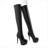 Black Thigh-high Platform Boots with Stiletto Heels for Ladies