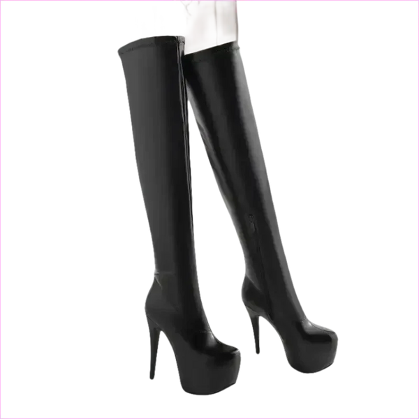 Black Thigh-high Platform Boots with Stiletto Heels for Ladies