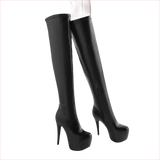 Black Thigh-high Platform Boots with Stiletto Heels for Ladies