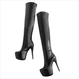 Black Thigh-high Platform Boots with Stiletto Heels for Ladies