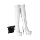 Black Thigh-high Platform Boots with Stiletto Heels for Ladies